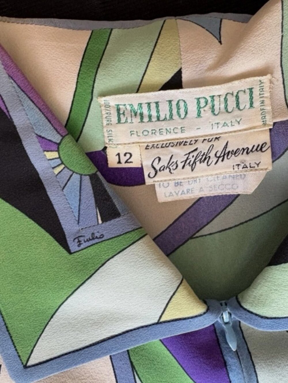 Vintage 1960s Emilio Pucci Silk Shirtdress — Saks Fifth Avenue 🌿💜 - Picture 4 of 10